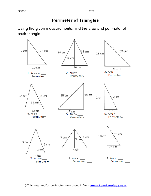 And Worksheets Area Printable Math Perimetetriangles  And  Best