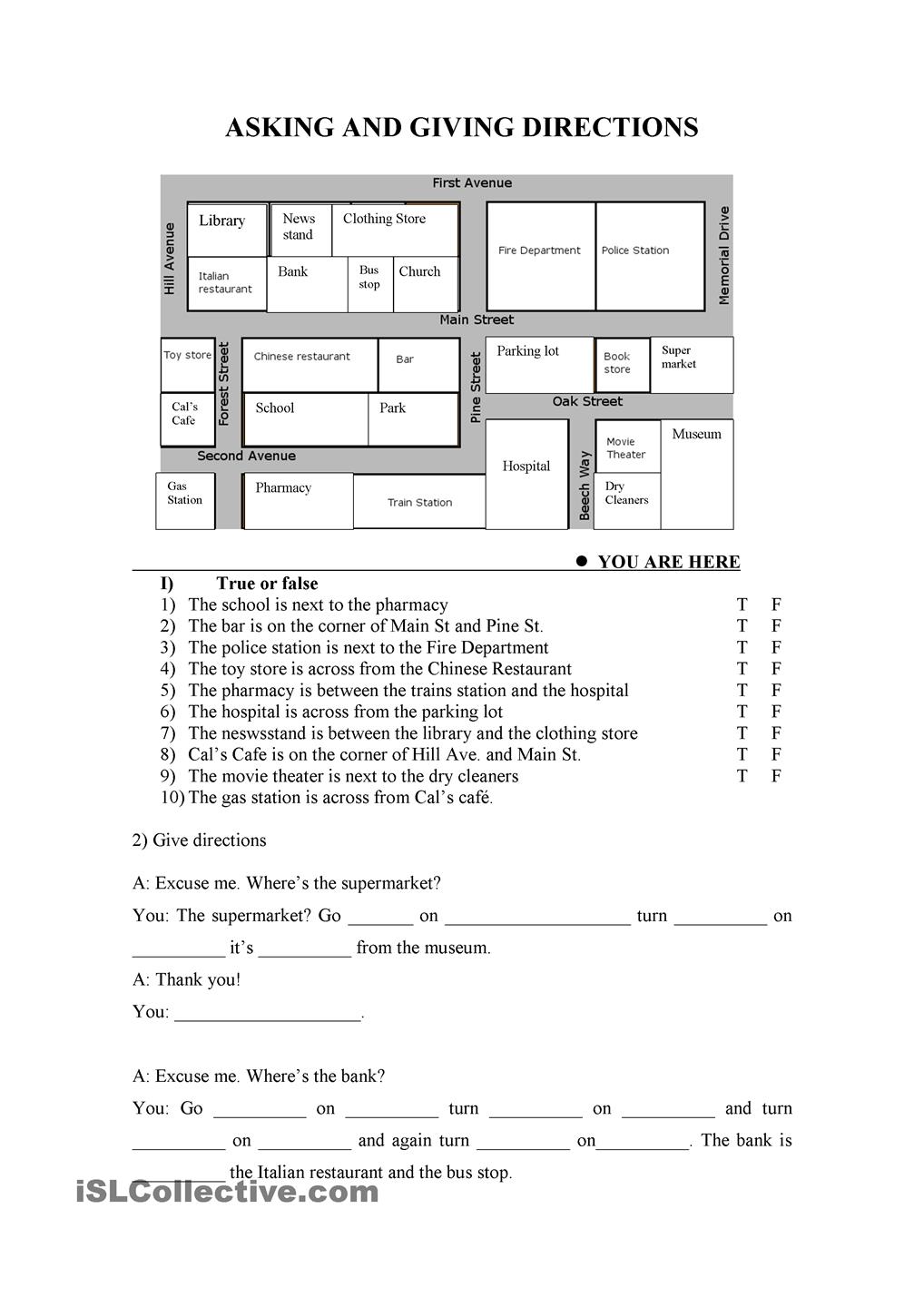 Asking And Giving Directions Worksheet For Kidsor Writers