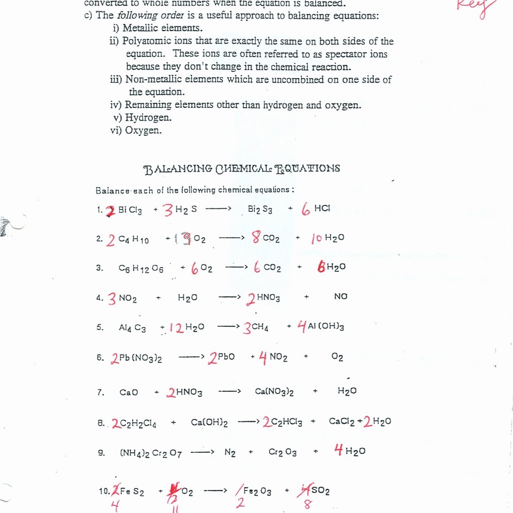 Balancing Chemical Equations Worksheet 1