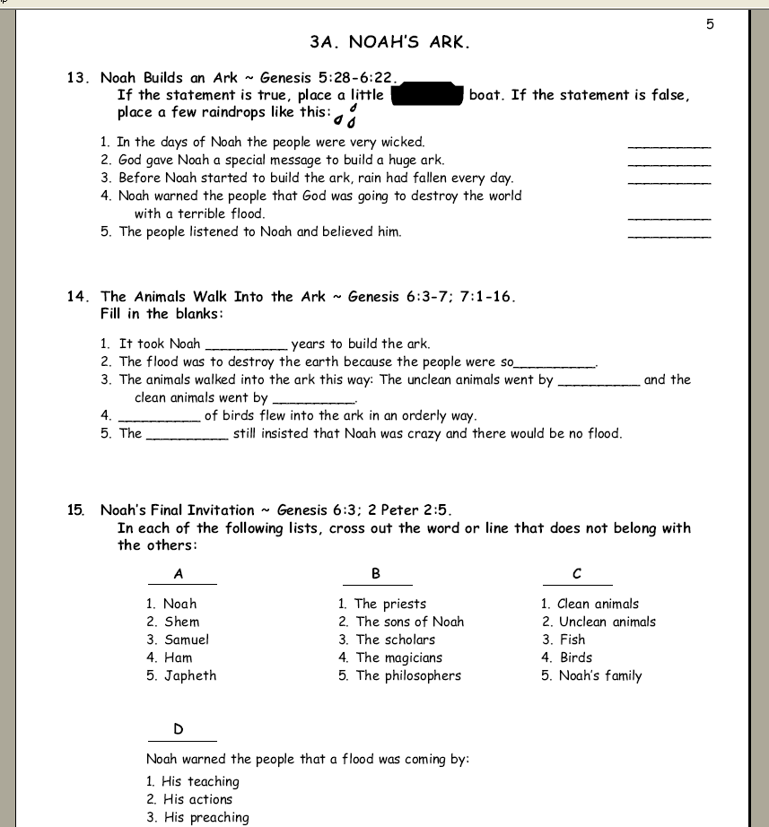 Noah's Ark Worksheets