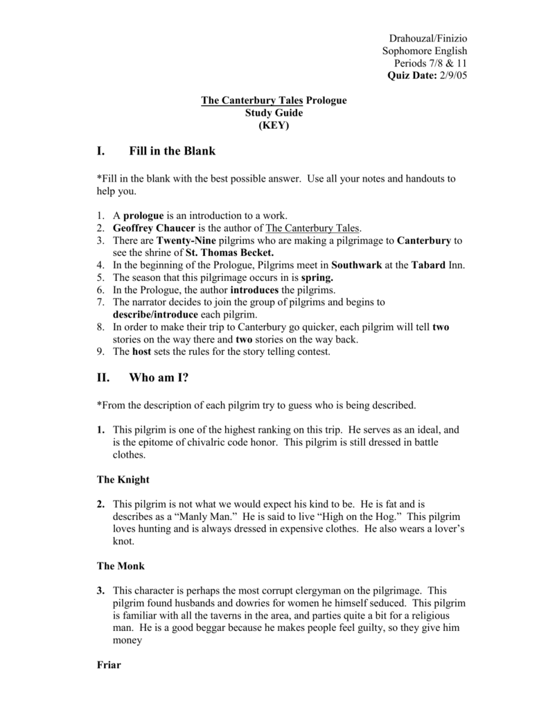 Canterbury Tales Prologue Worksheet Worksheets For All