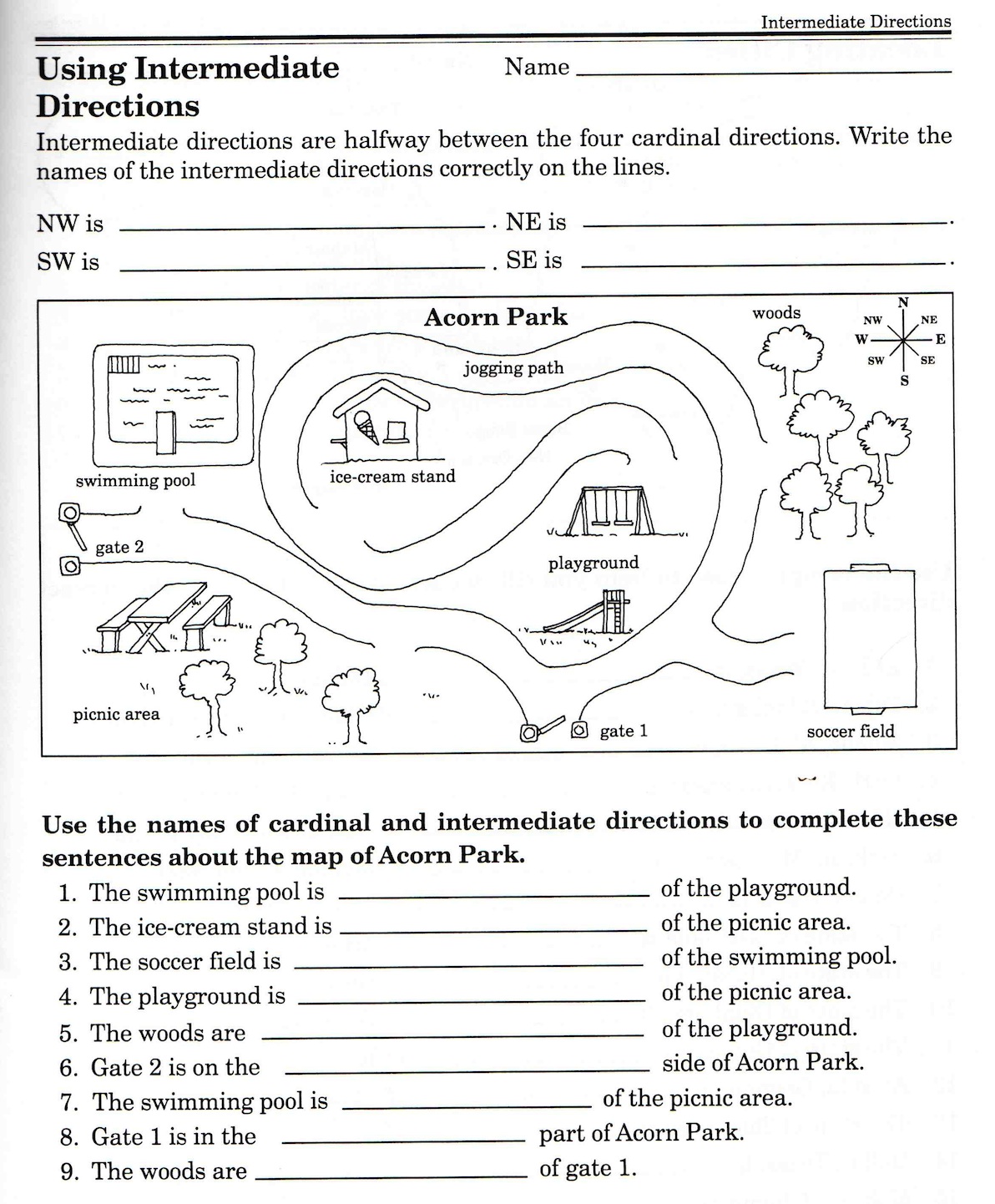 Cardinal Directions Worksheets 1st Grade