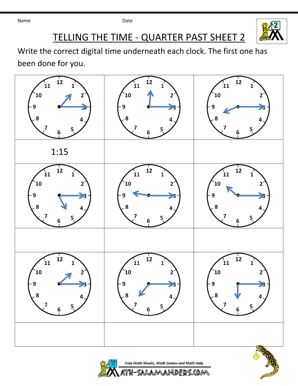 Clock Problems For 2nd Grade