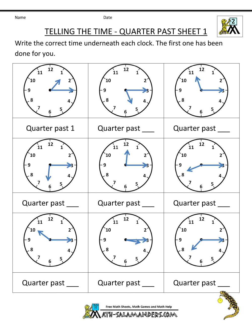 Clock Worksheet