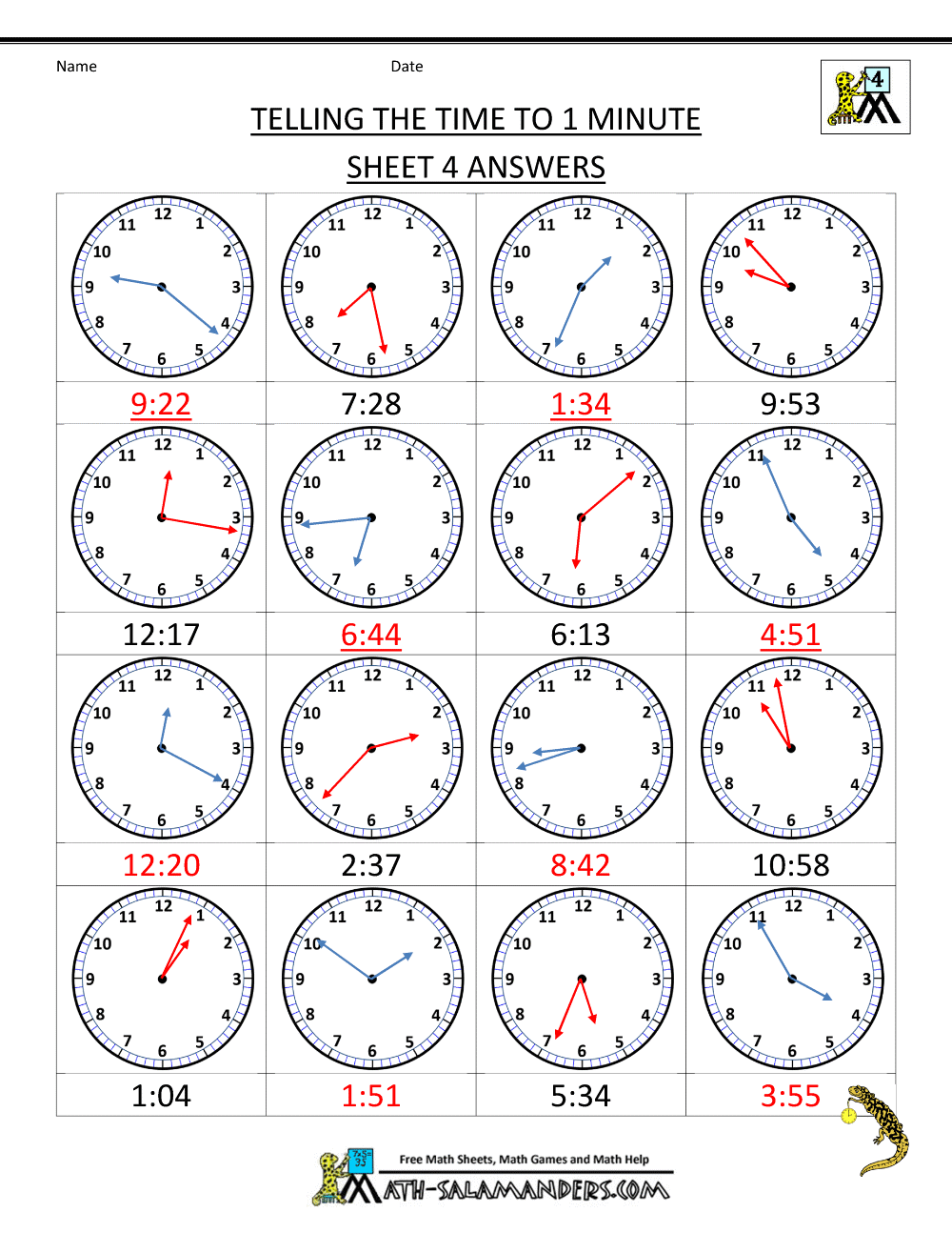 Clock Worksheets