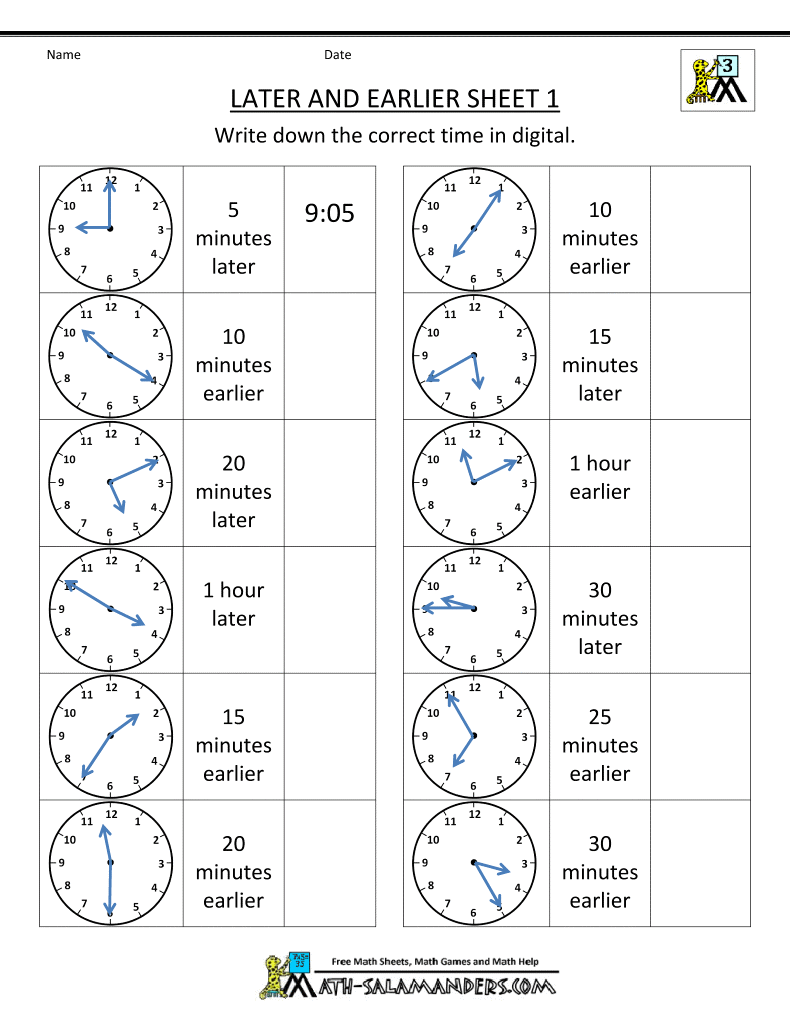 Clock Worksheets