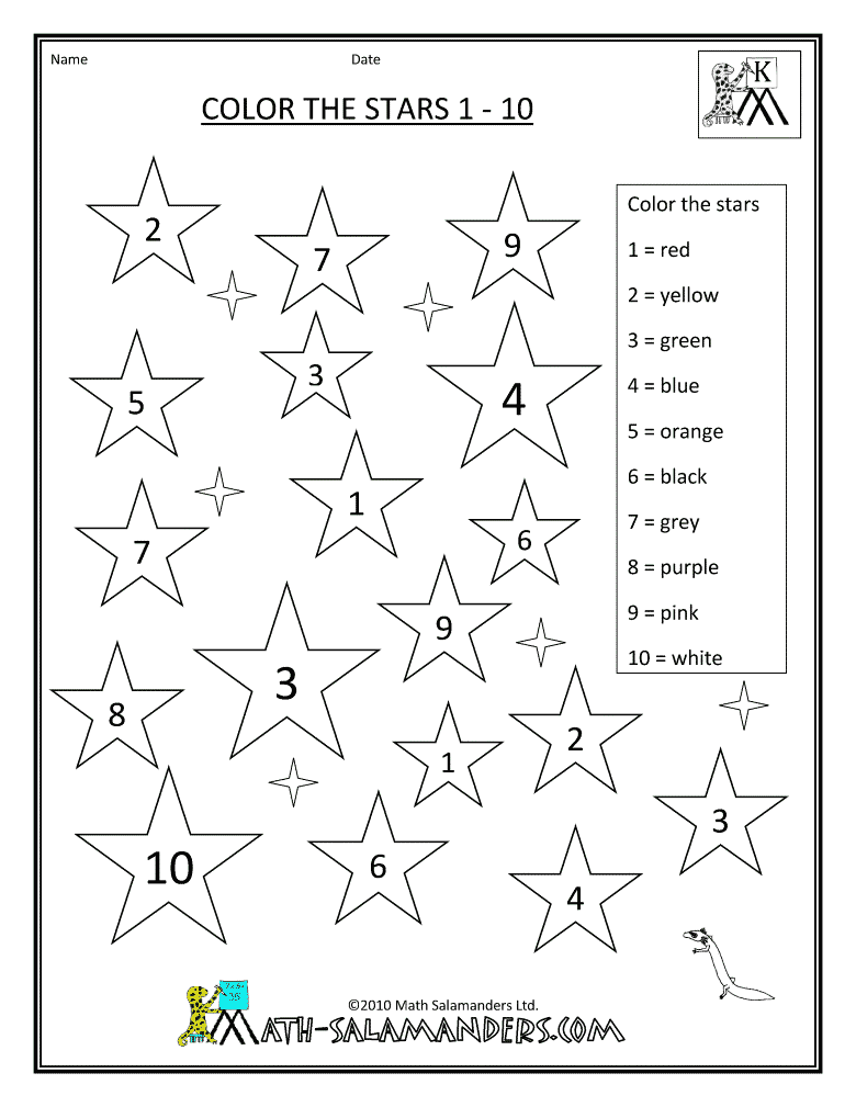 Colouring Worksheets For Kids Math Worksheet Numbers 1 10 Star