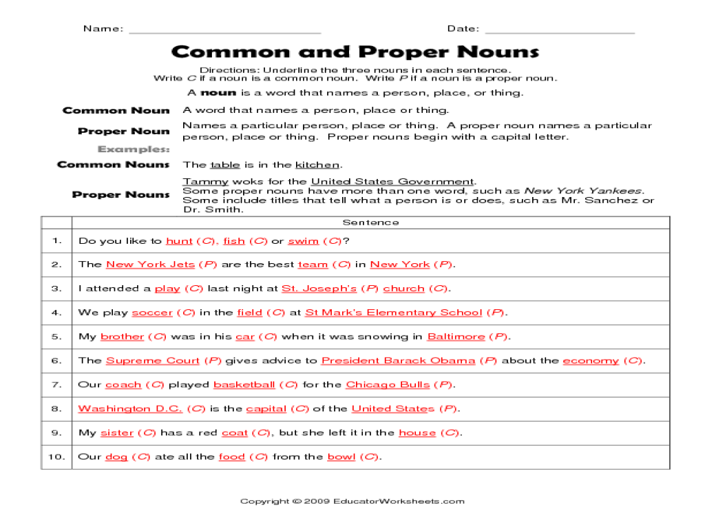 Common And Proper Nouns Worksheet 3rd Grade The Best Worksheets