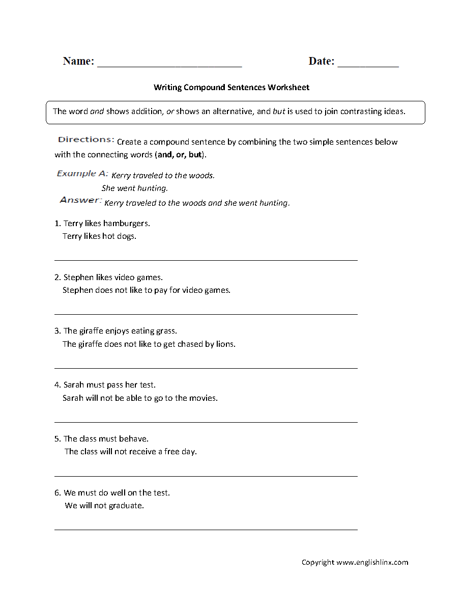 Compound Sentence Worksheets 5th Grade Worksheets For All