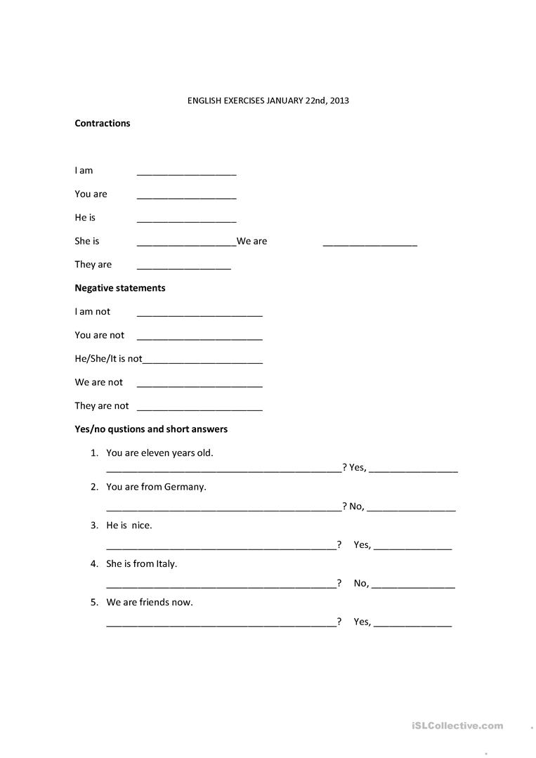 Contractions, Verb To Be Worksheet