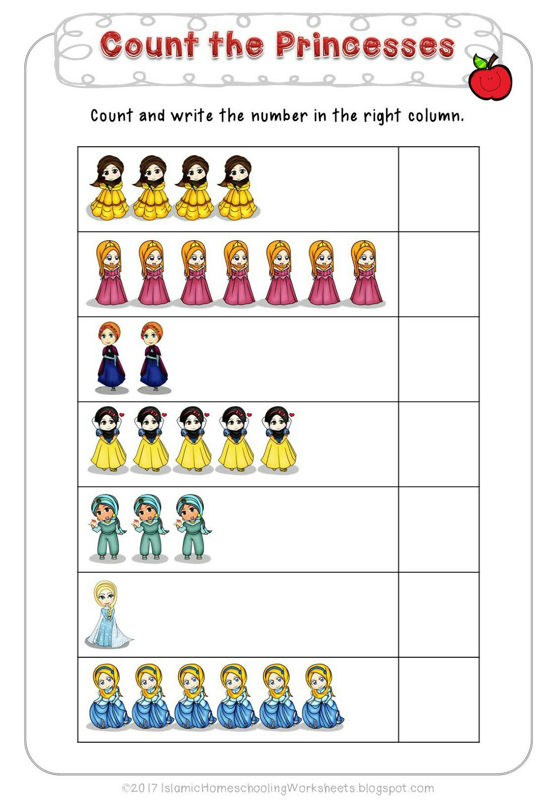 Count The Princesses In Free Disney Princess Preschool Pack