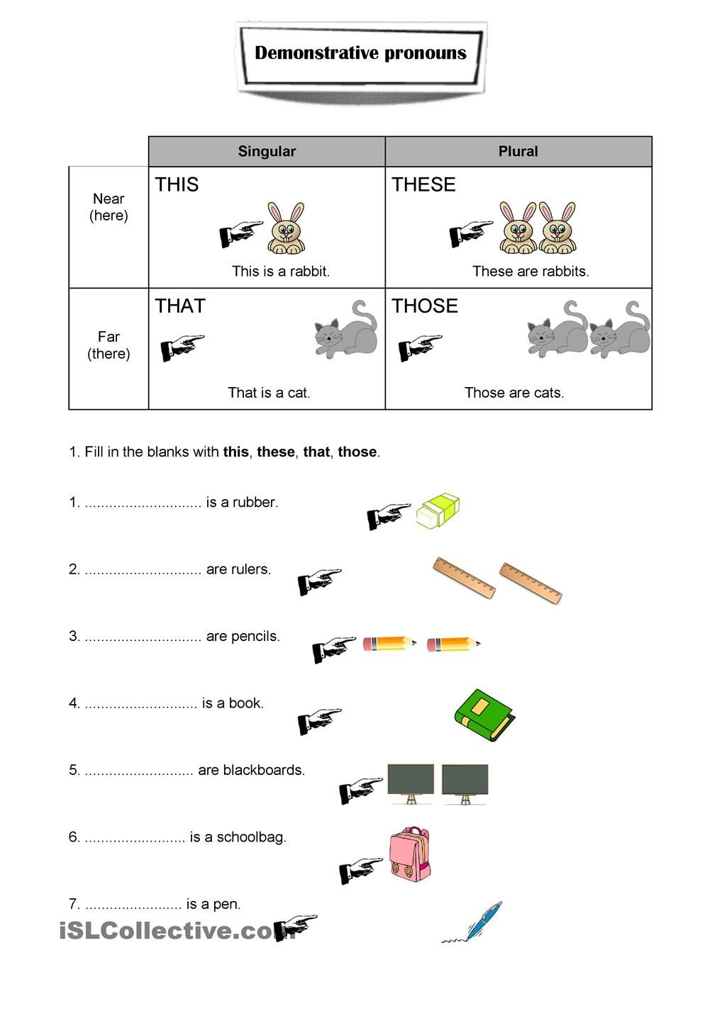 Demonstrative Pronouns Worksheet