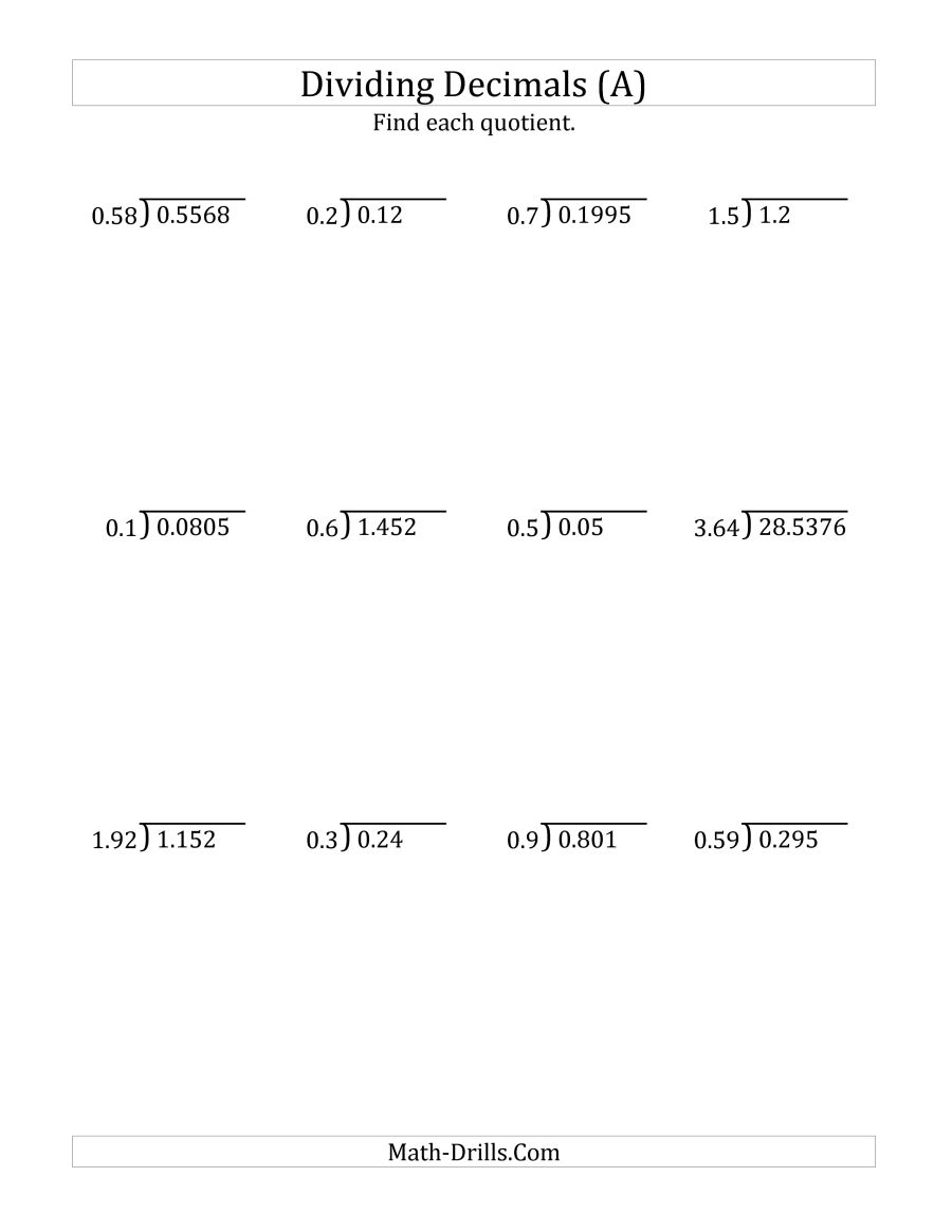 Dividing Decimals By Various Decimals With Various Sizes Of
