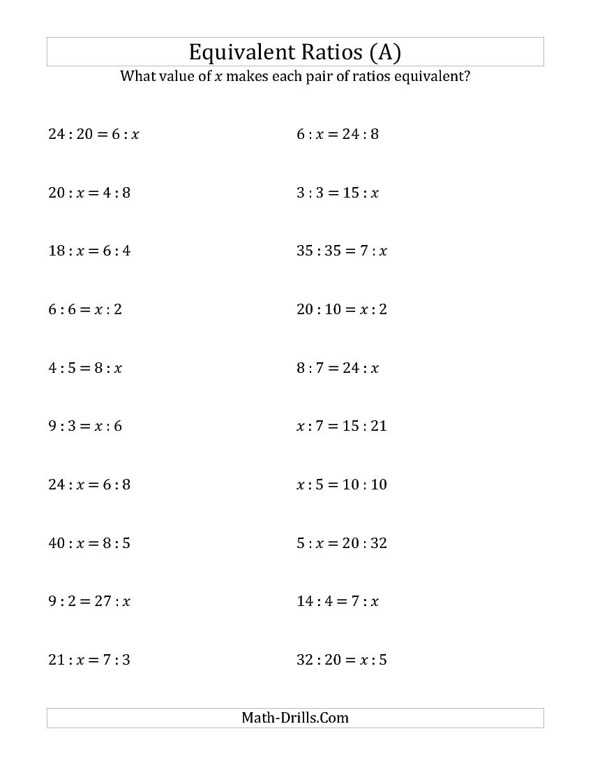 Equivalent Ratios With Variables (a) Math Worksheet  Freemath