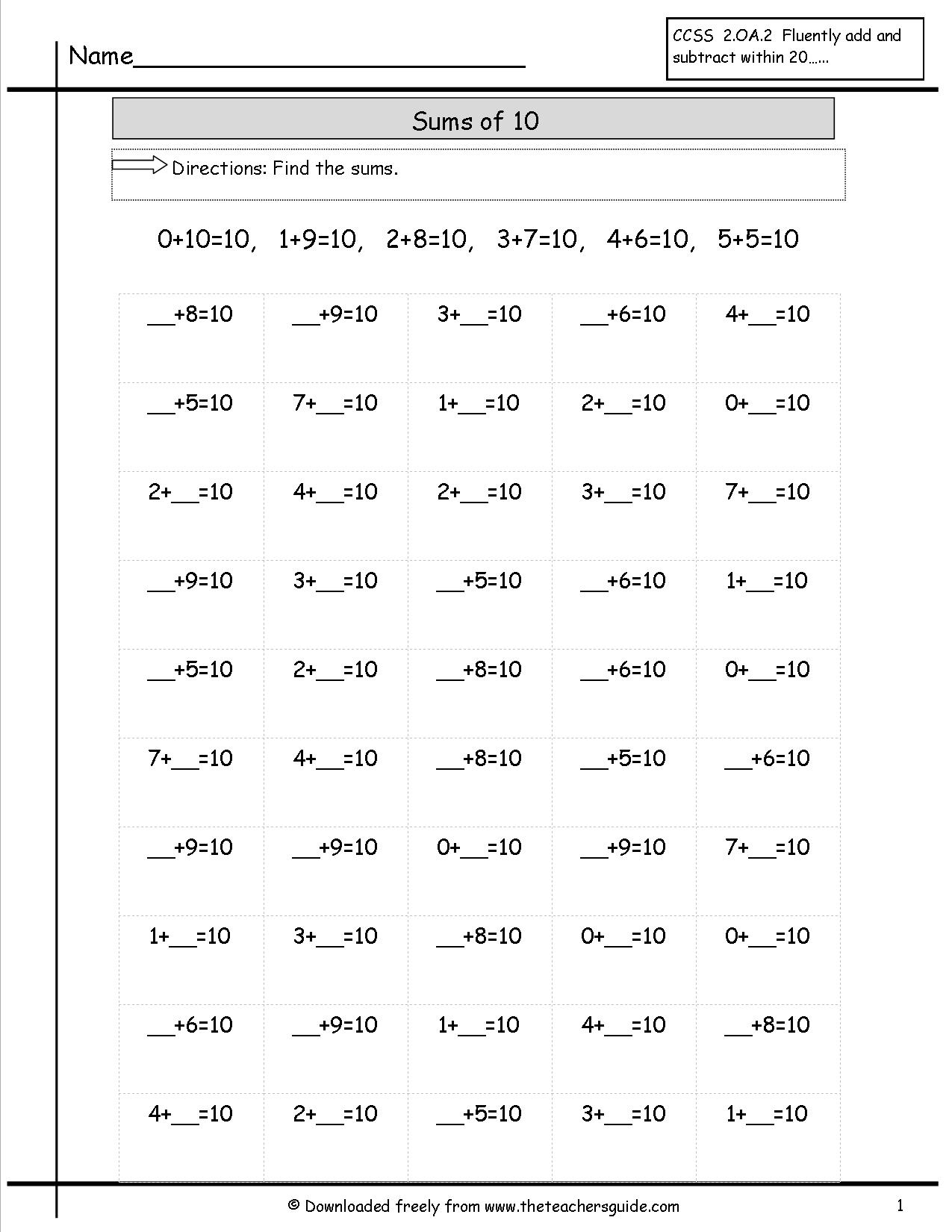 Exelent Sums Of 10 Worksheet Frieze