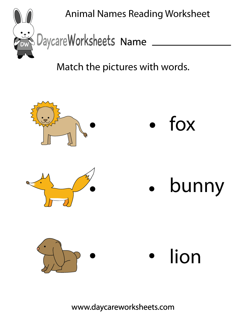 Free Animal Words Reading Worksheet For Preschool
