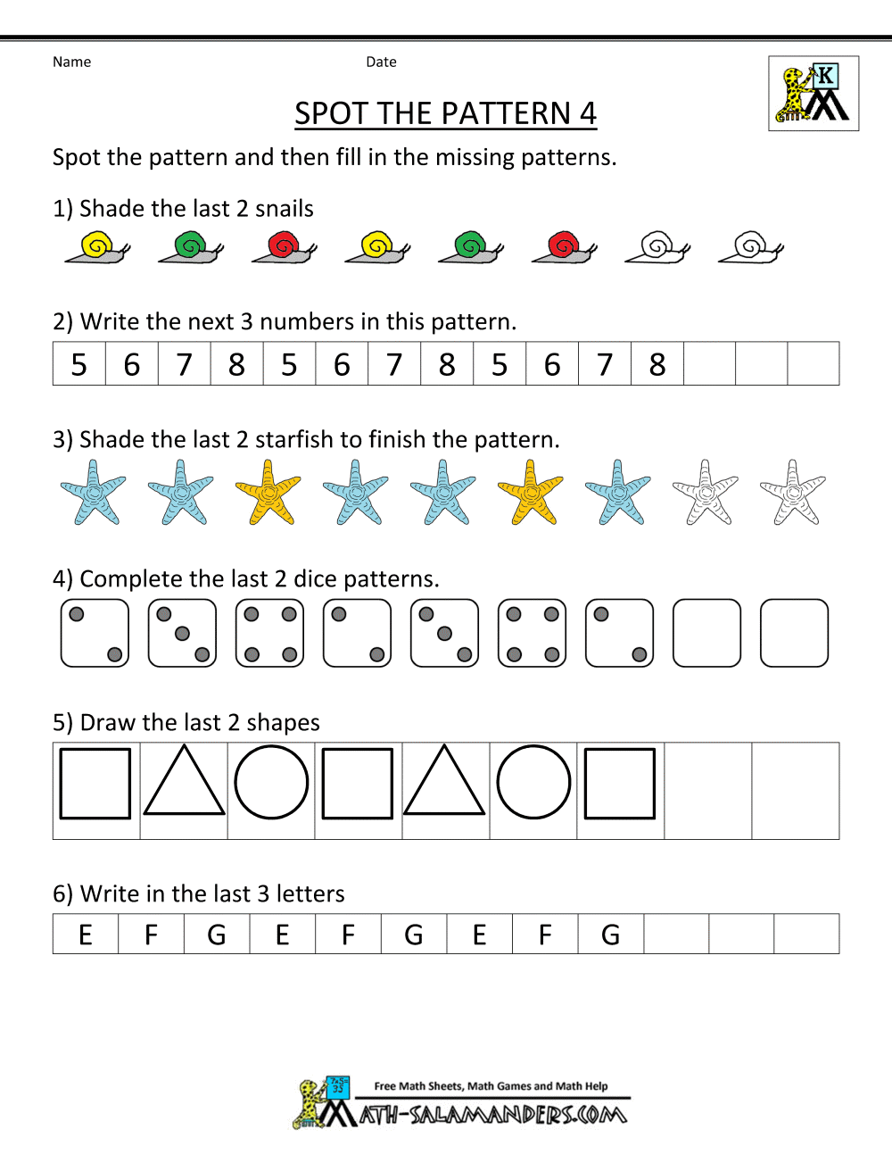 Free Kindergarten Worksheets Spot The Patterns Pattern Math Grade