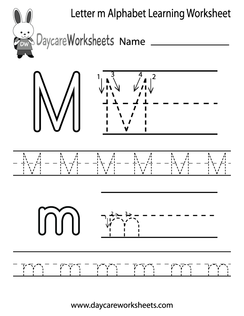 Free Letter M Alphabet Learning Worksheet For Preschool