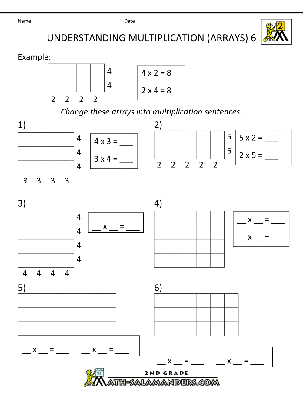Free Math Worksheets With Arrays Worksheet Exampl On Second Grade