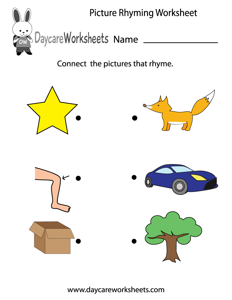 Free Preschool Picture Rhyming Worksheet