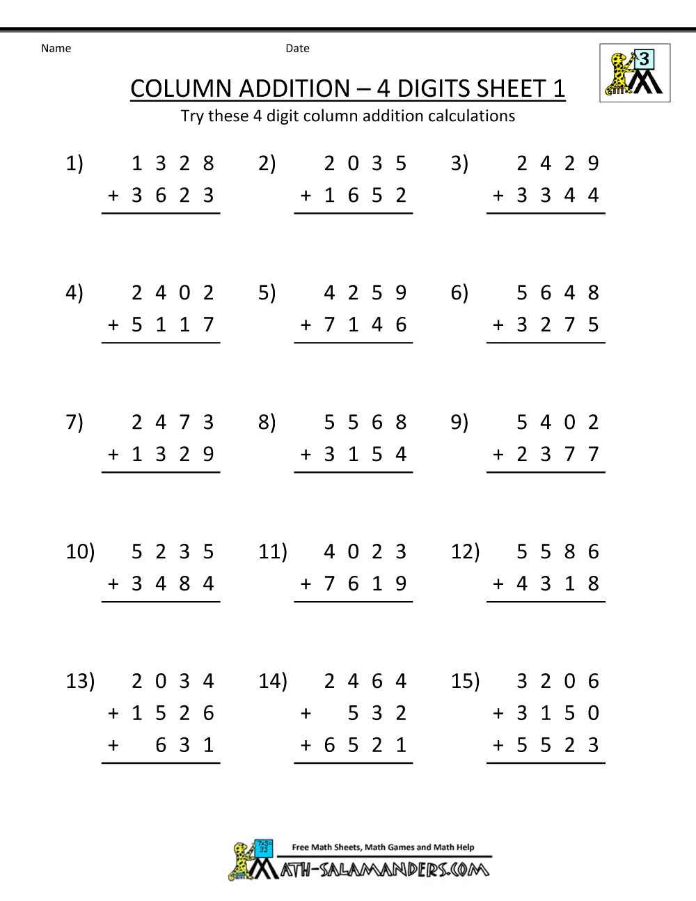 Free Printable Addition Worksheets 3rd Grade
