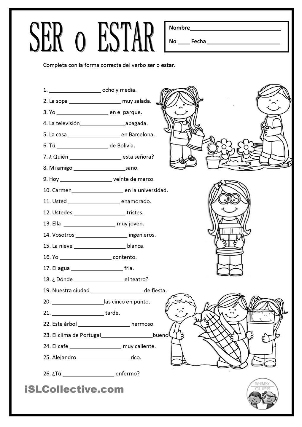 Free Spanish Worksheets  Ser O Estar  For Some Of These, Either