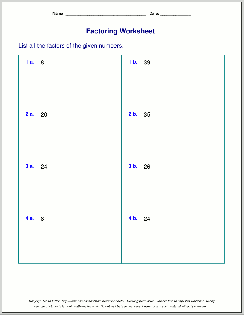 Free Worksheets For Prime Factorization   Find Factors Of A Number