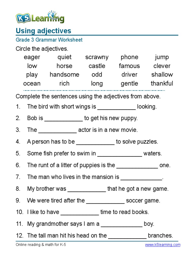 Grammar Worksheet Grade 3 Worksheets For All