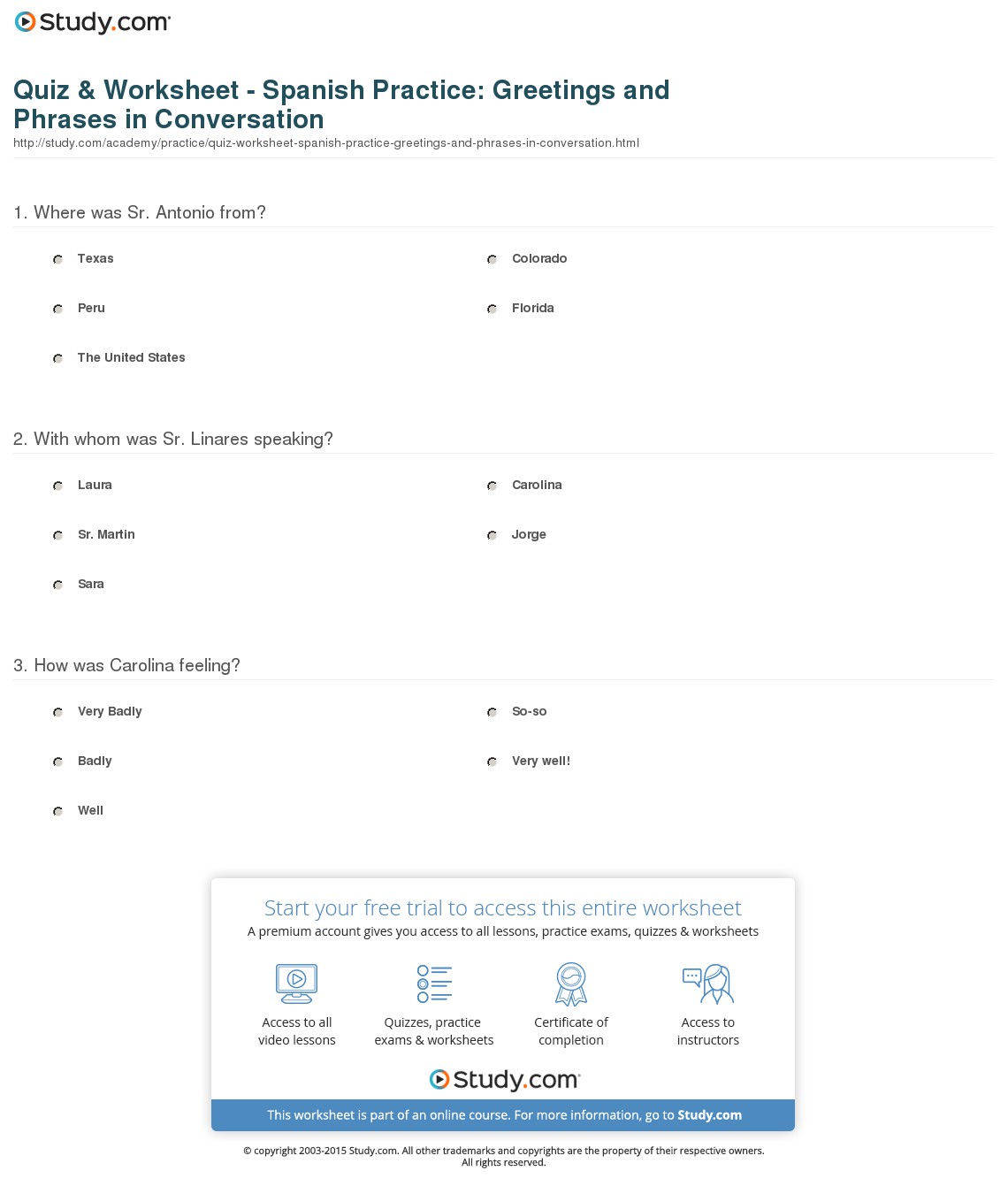Greetings Worksheets In Spanish