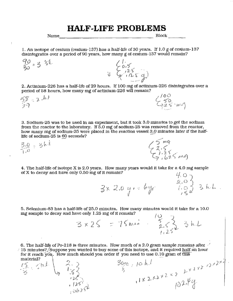 Half Life Worksheet Photos