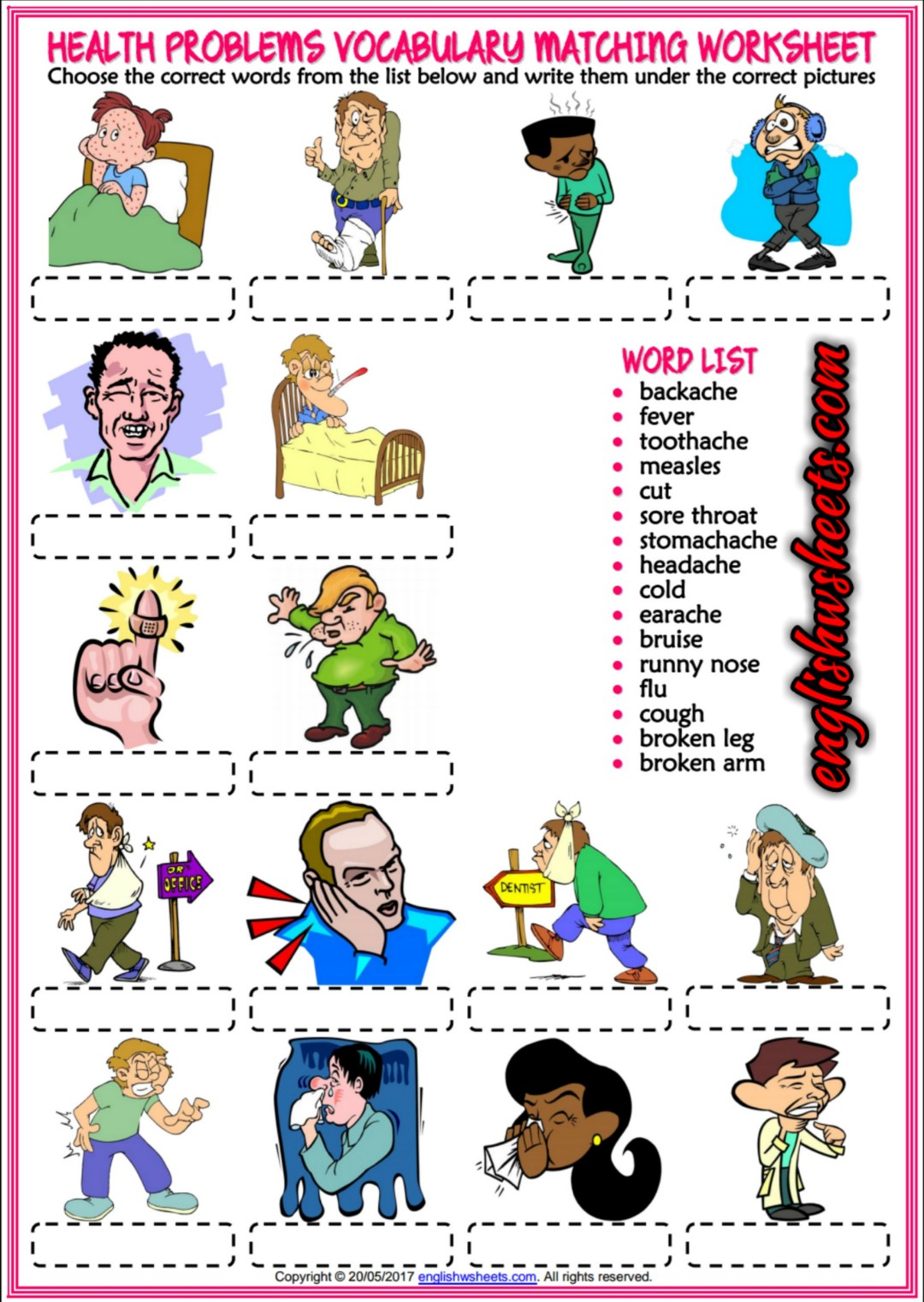 health-problems-illnesses-ailments-esl-printable-vocabulary-worksheets-samples