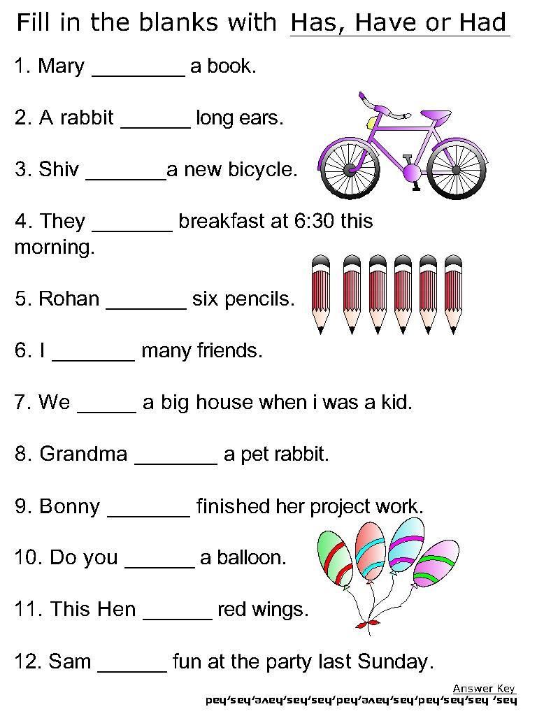 Helping Verb Worksheets For Has, Have, Had