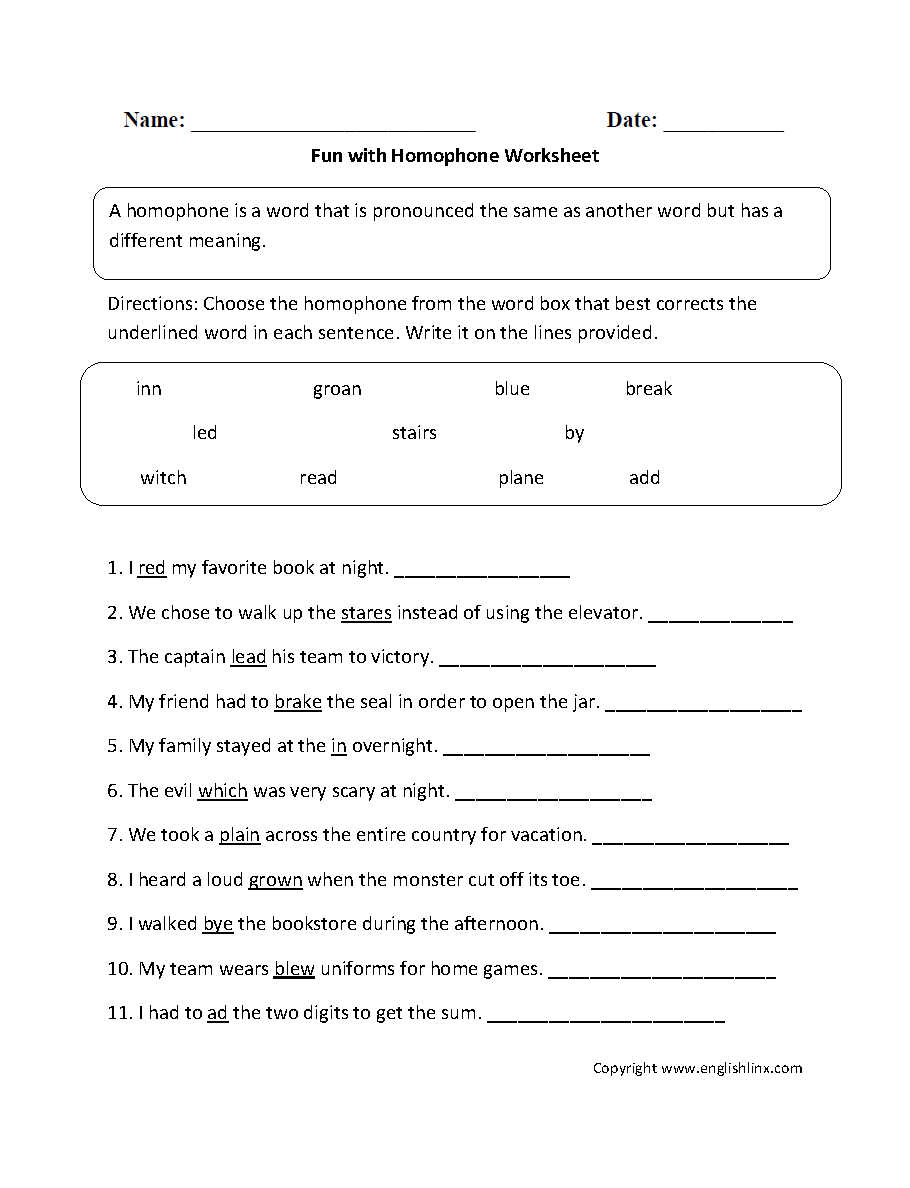 Homonyms Worksheet 2nd Grade Worksheets For All