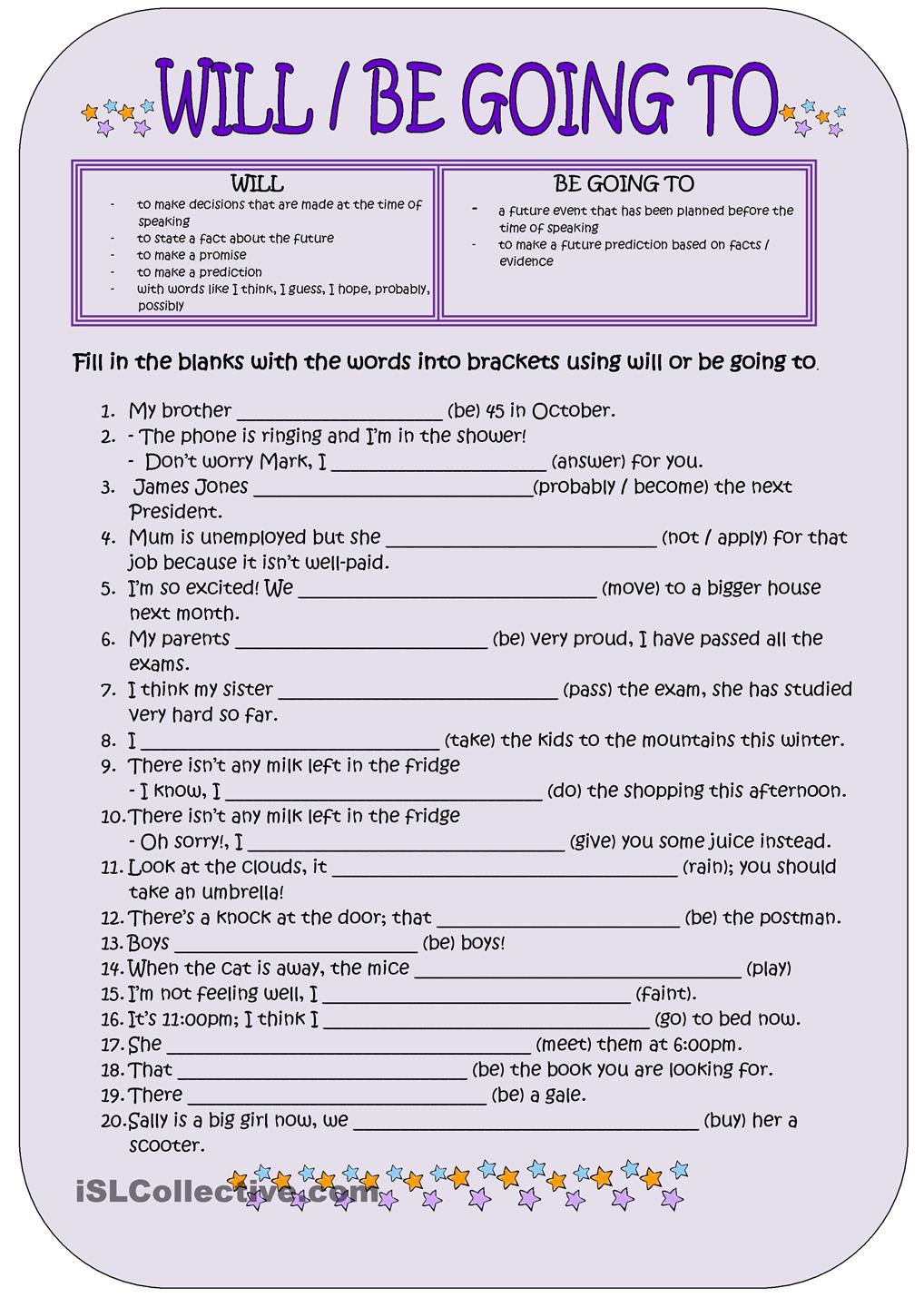 Ideas Of Going To And Will Worksheets In Free