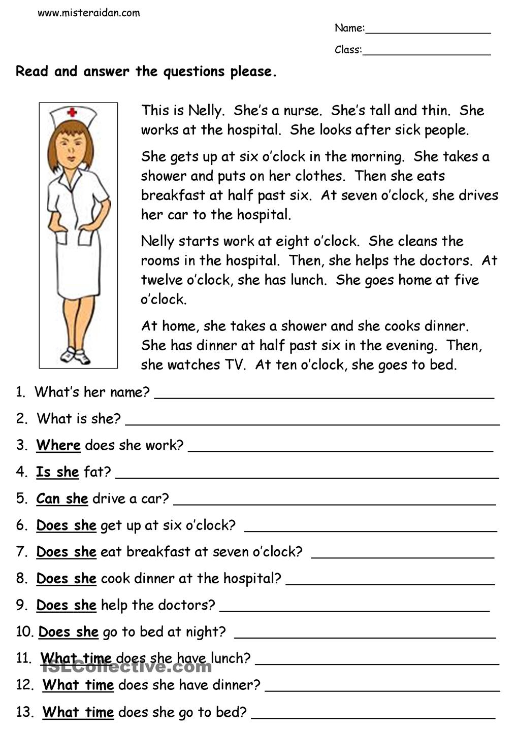 Ideas Of Reading Comprehension Esl Worksheets About Example