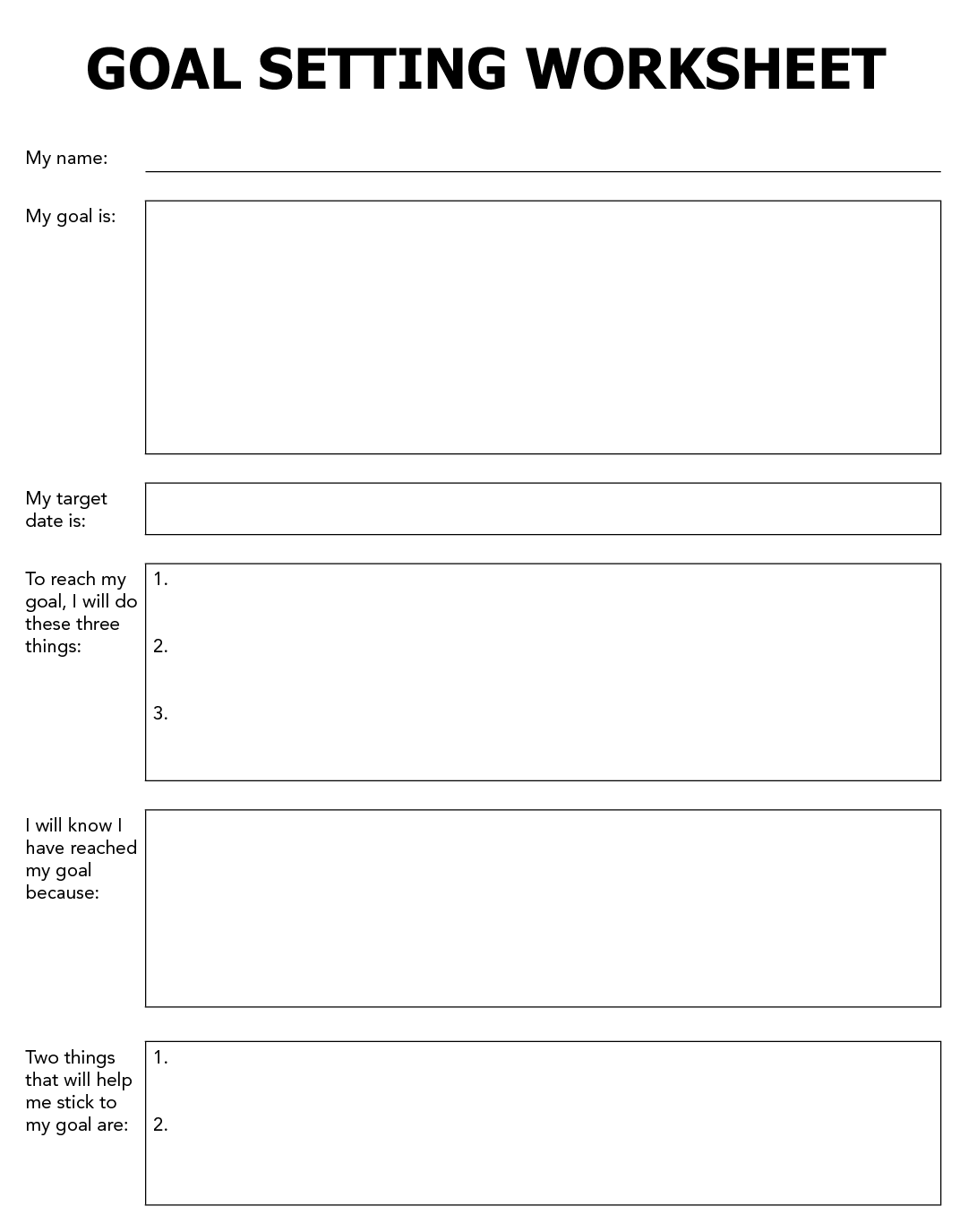 Goal Planning Worksheet Therapist Aid