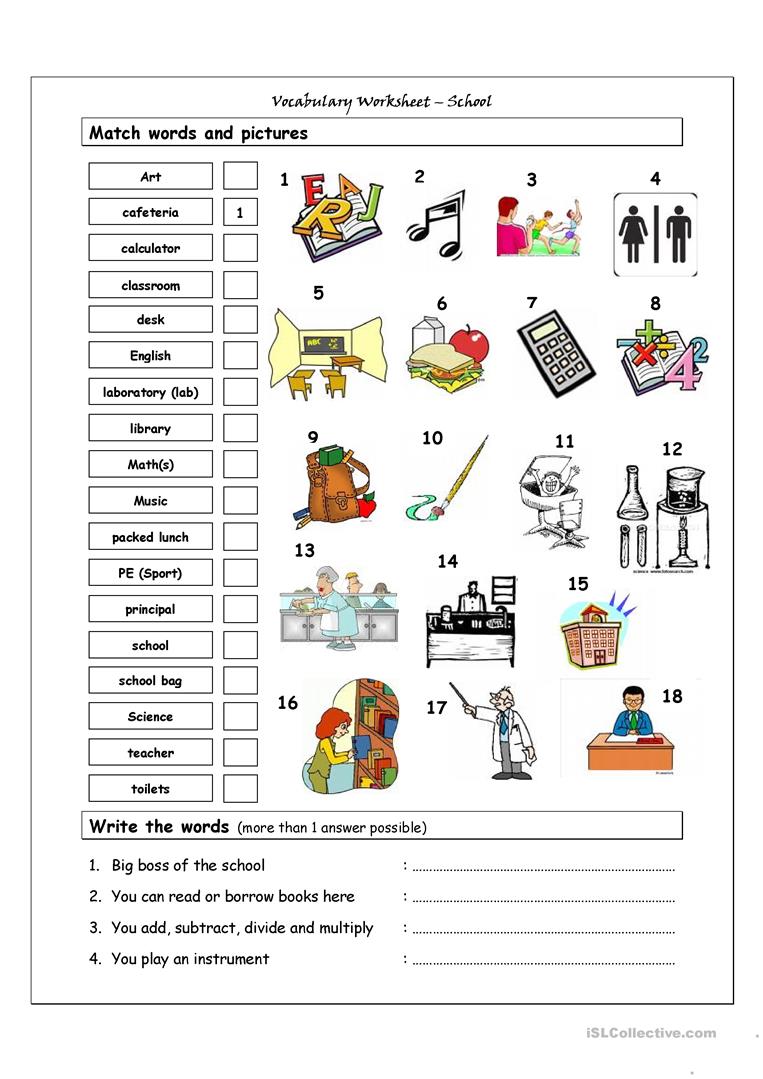 Kids  Activities Worksheet  Esl School Vocabulary Worksheets