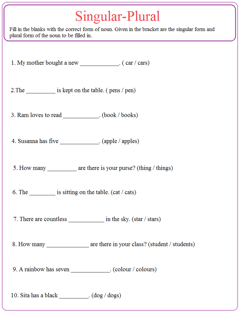 Kids  English Worksheets For Grade 2  Practise Sheet On Sigular