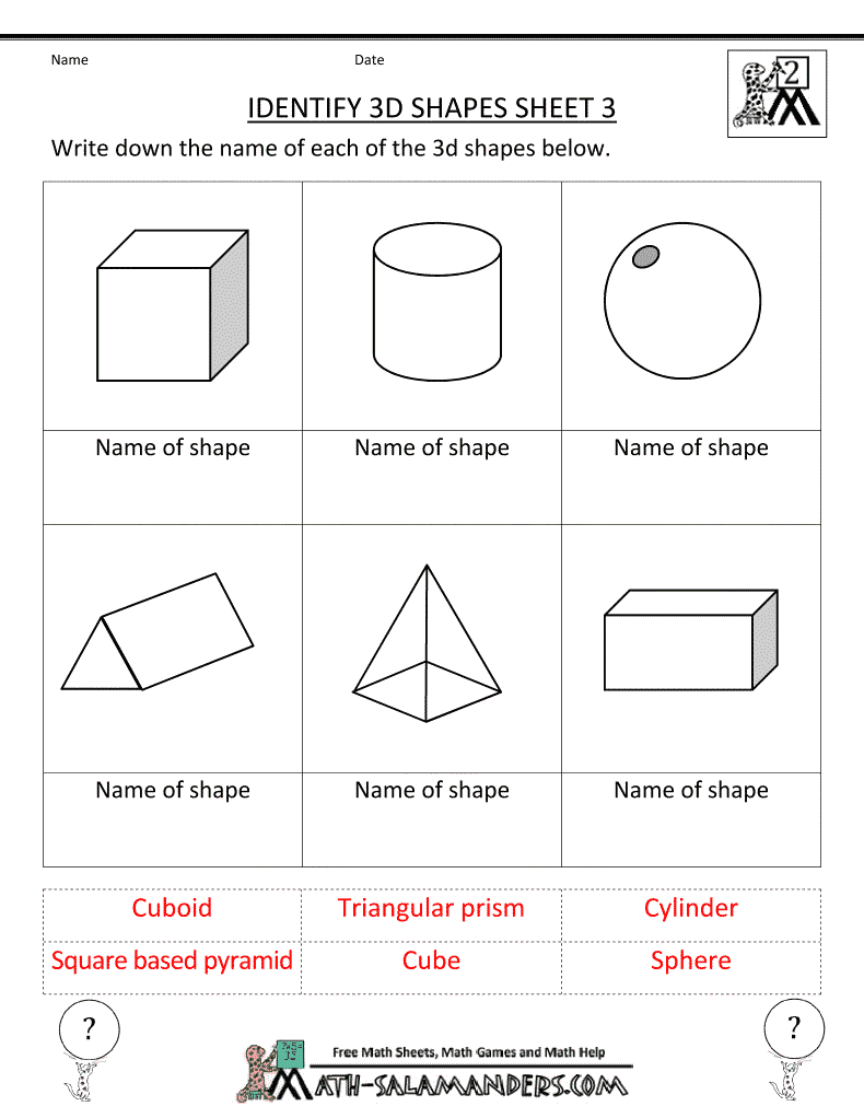 Kindergarten 3 Dimensional Shapes