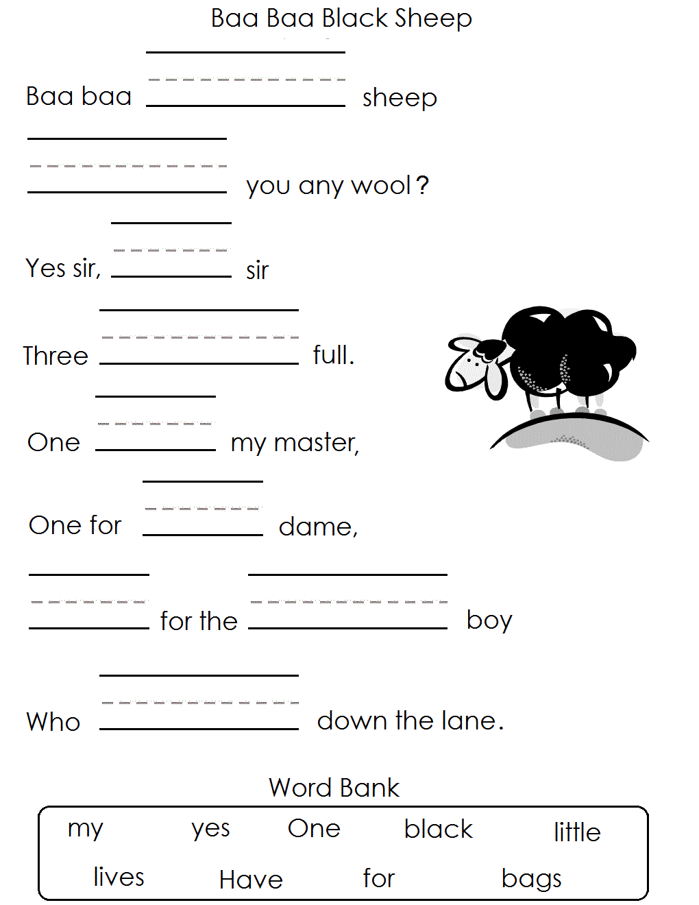 Kindergarten Fill In The Blank Worksheets Worksheets For All