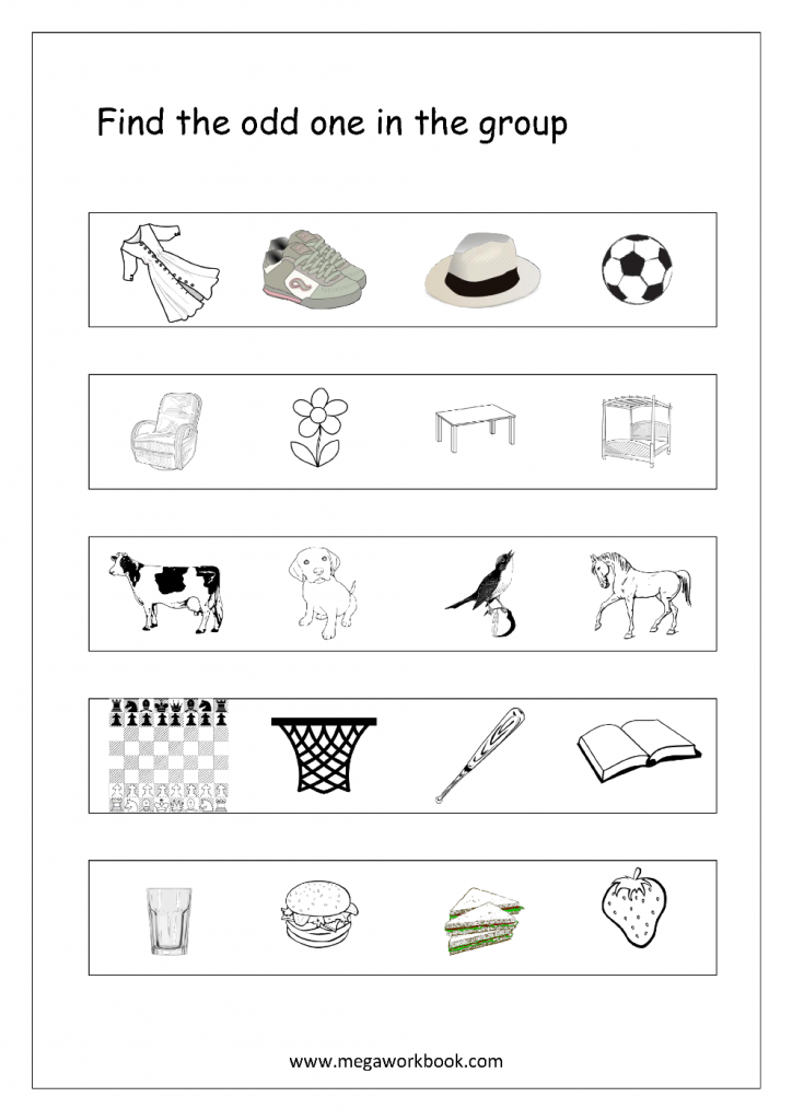 Kindergarten Free General Aptitude Worksheets Odd One Out