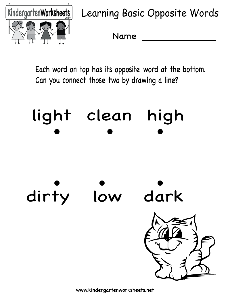 Kindergarten Learning Basic Opposite Words Worksheet Printable