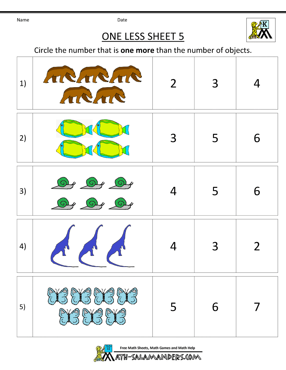 Kindergarten Math Printable Worksheets