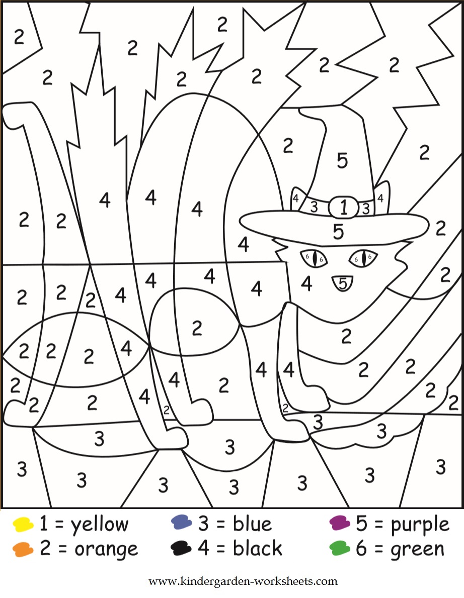 Kindergarten Worksheets  Halloween Color By Numbers Worksheets