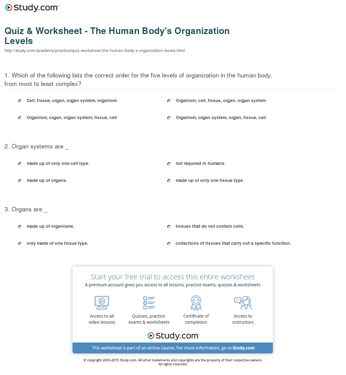Levels Of Organization Worksheet  Worksheets  Tataiza Free