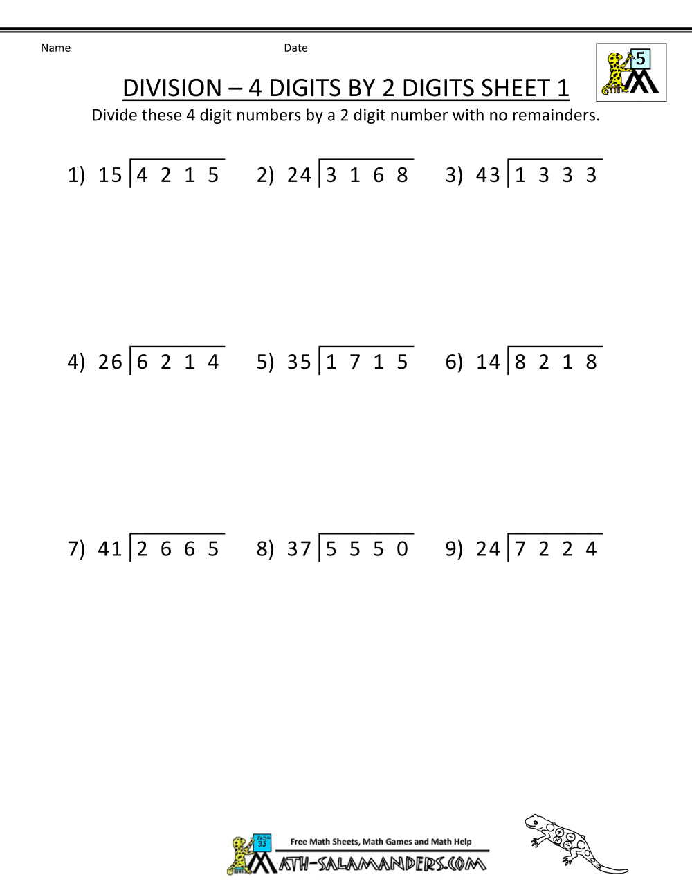 Long Division Worksheets 4 Digits By 2 Digits 1