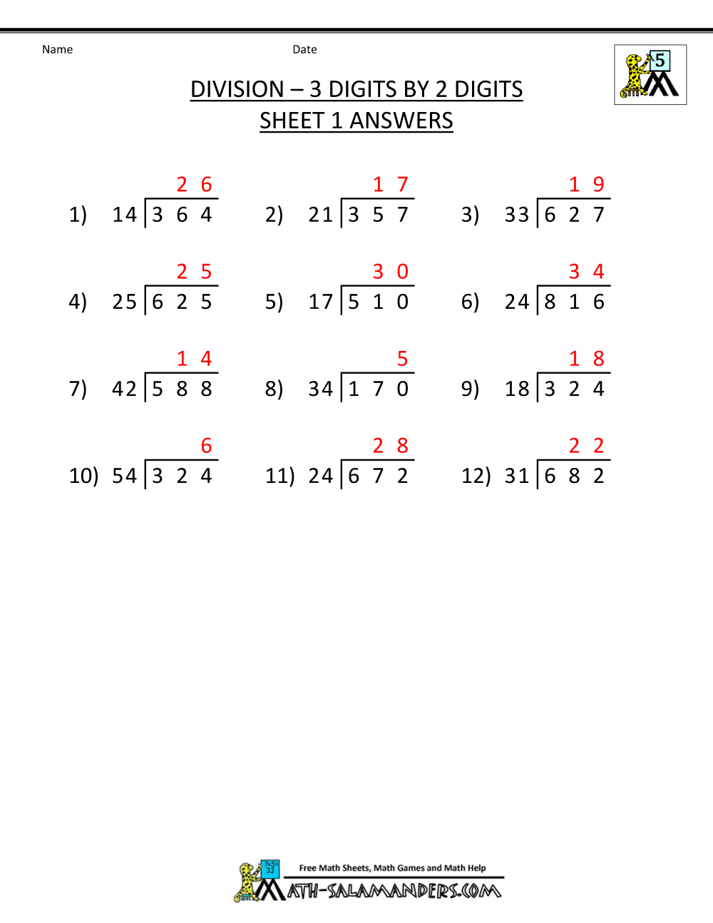 Long Division Worksheets For 5th Grade