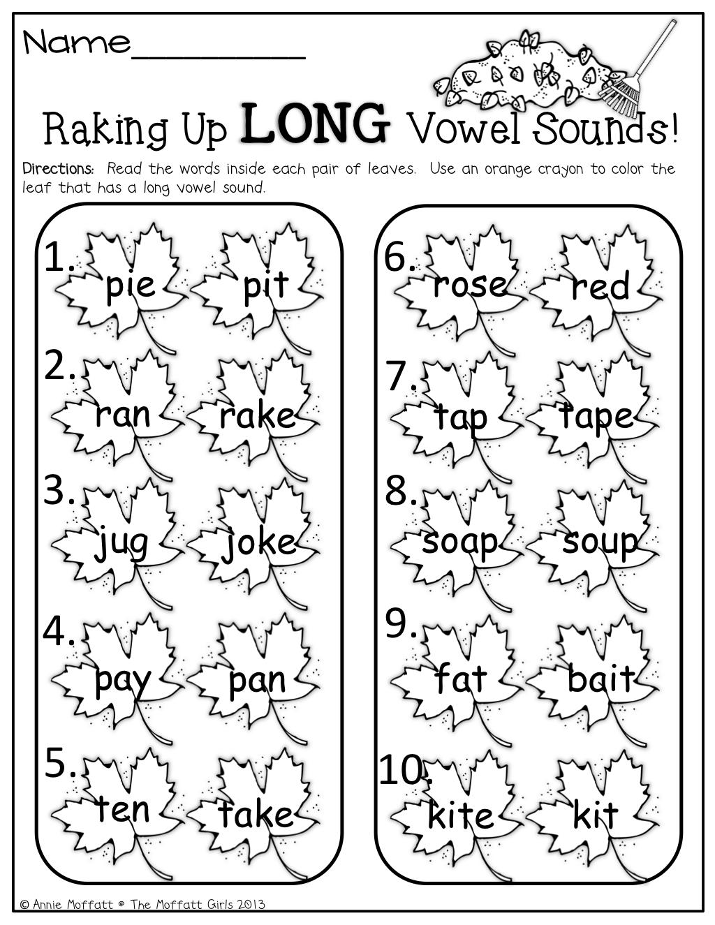 Long Vowel Worksheets Kindergarten Math O Free Printable For