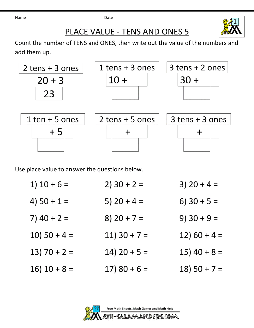 Math Worksheets Place Value Inecimals Tens Ones School In Decimals