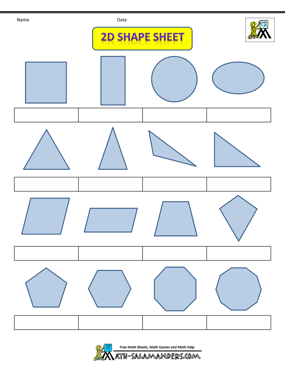 Maths Worksheets 2d Shapes